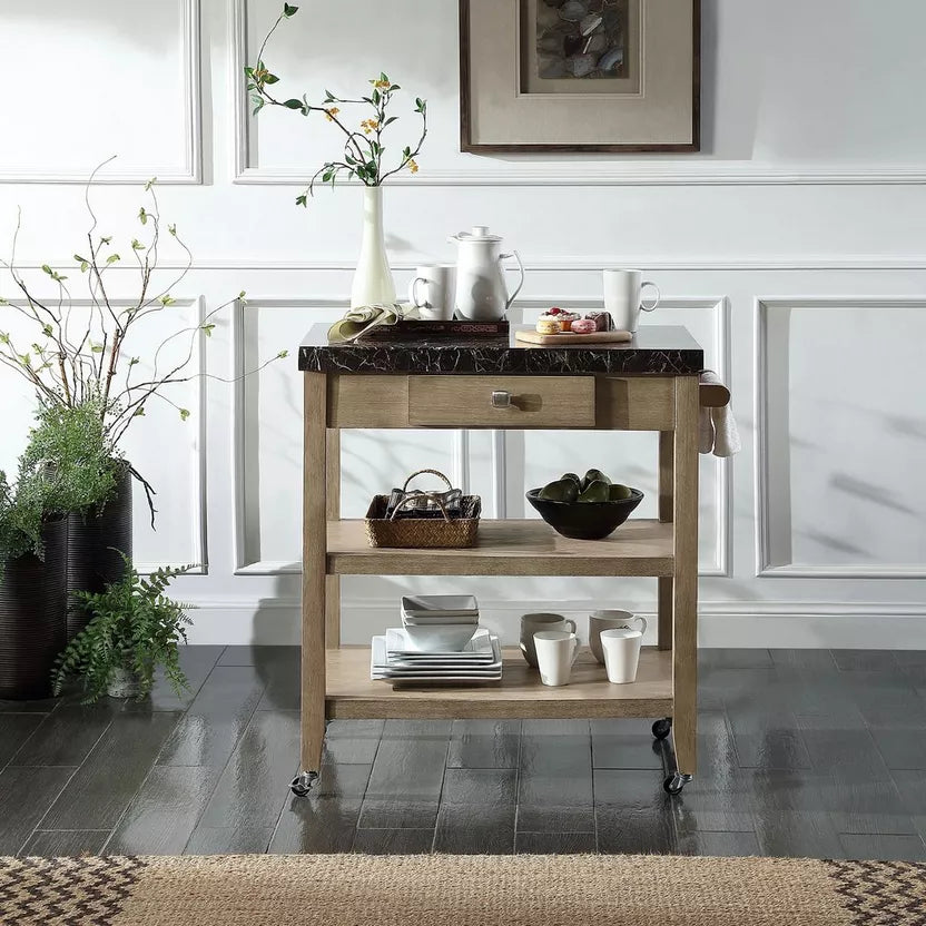 Kitchen Trolley - Natural Stone & Wood