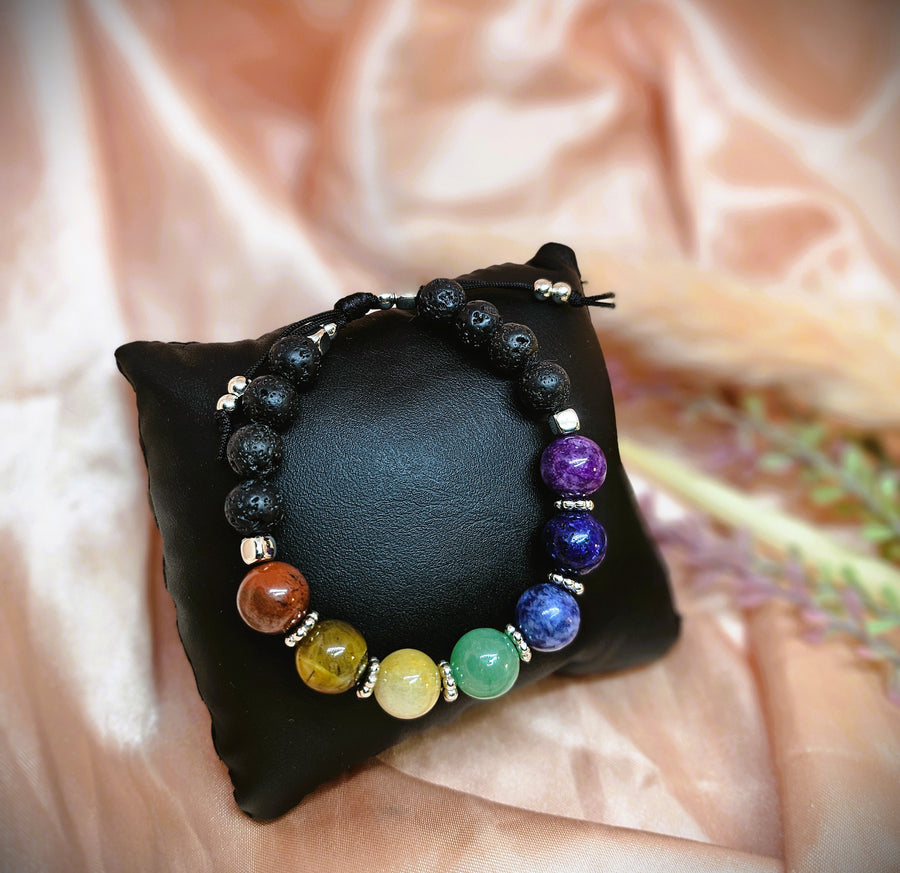 7 Chakra - With Black Lava Stone & gold plated beads