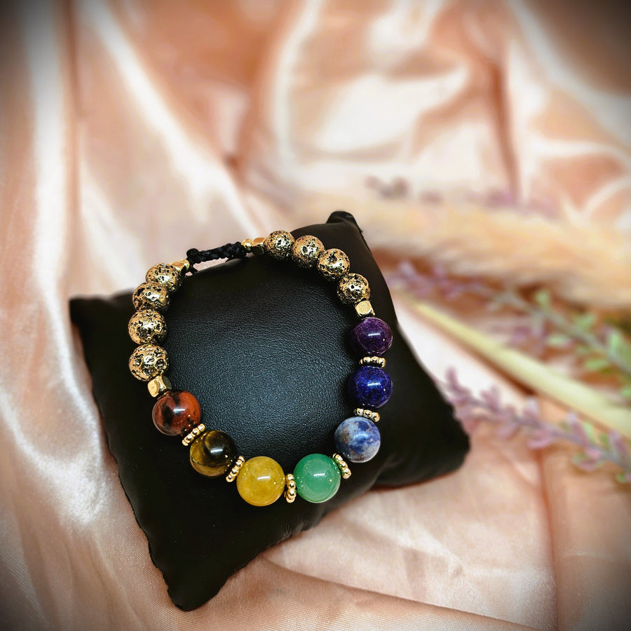 7 Chakra - With Ancient bronze volcanic lava stone