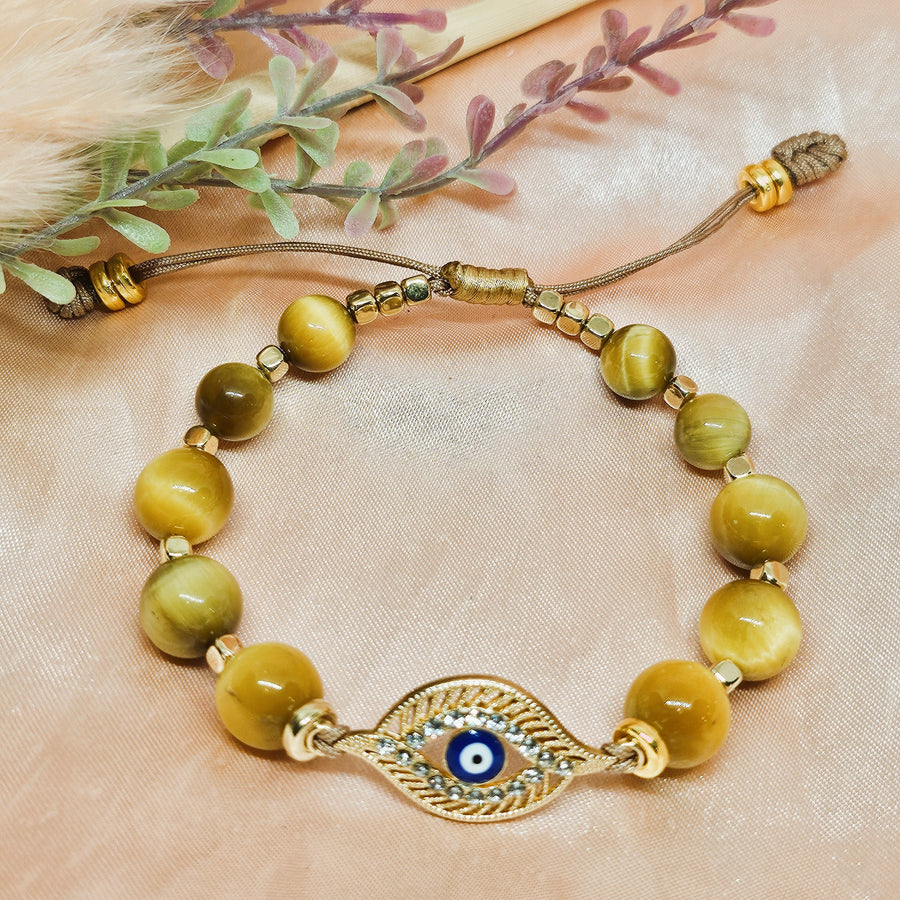 Evil Eye Charm with Golden Tiger's Eye Crystal beads