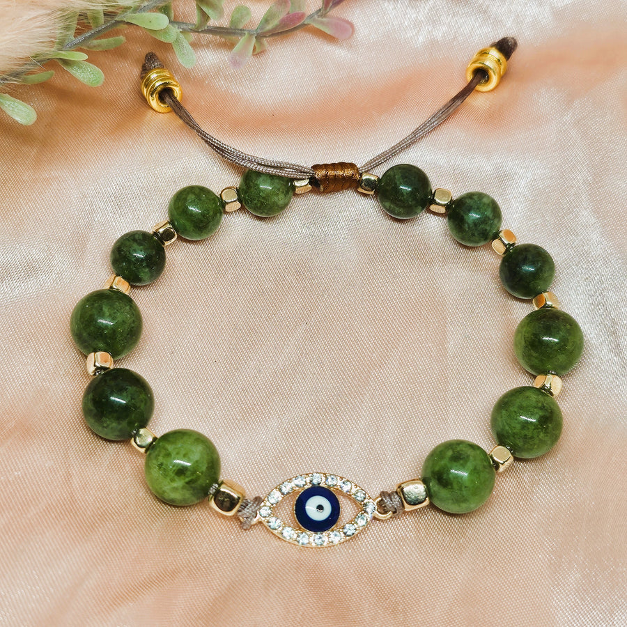 Evil Eye Charm with Diopside Green Jade Crystals