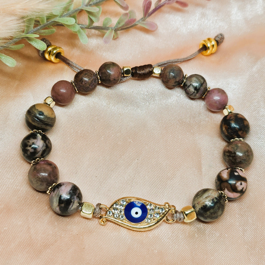 Evil Eye Charm with Rhodonite Stone