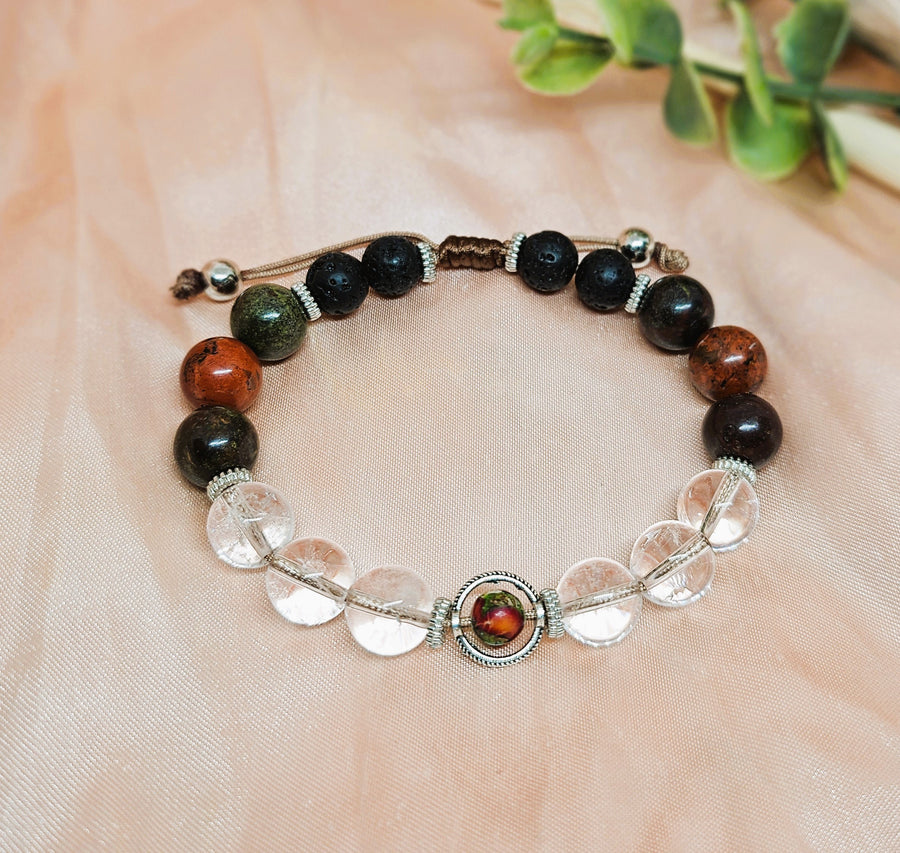 Birthstone Bracelet April - Quartz Crystal, Dragon Blood stone & Red Jasper