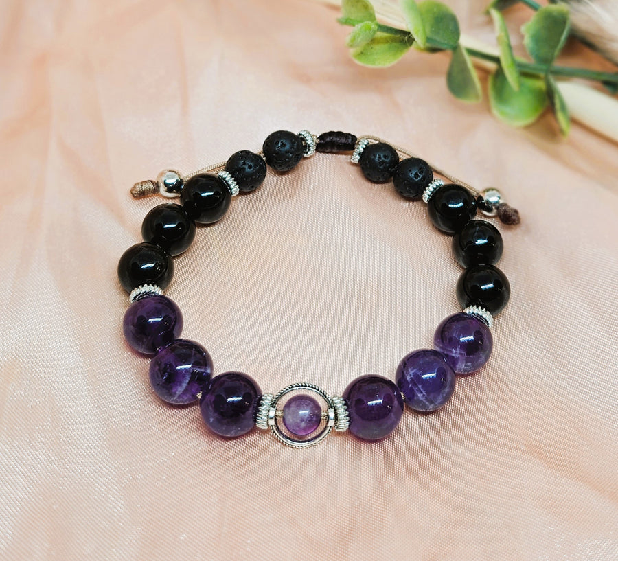 Birthstone Bracelet February - Amethyst & Black Onyx