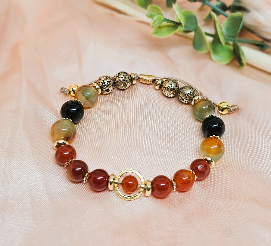 Birthstone Bracelet July- Carnelian, Peacock Agate & Black Onyx