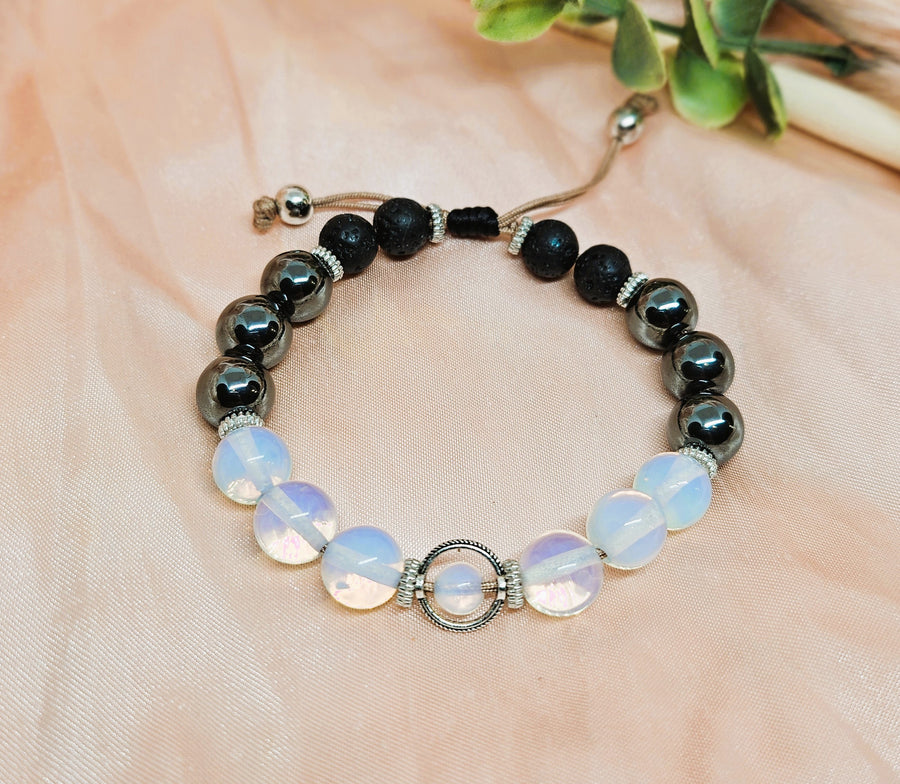 Birthstone Bracelet October - White Opal & Tourmaline