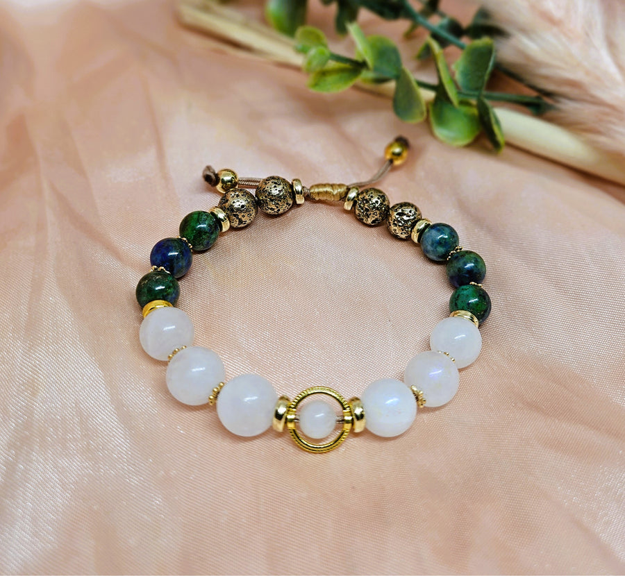 Birthstone Bracelet September - White Moonstone & Lapiz Lazuli