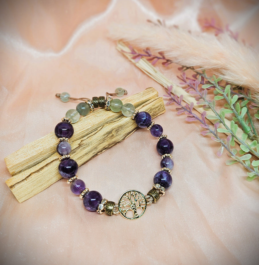 Tree of Life Charm Bracelet with Amethyst & Fluorite