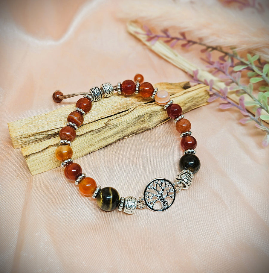 Tree of Life Charm Bracelet with Carnelian & Tiger's Eye