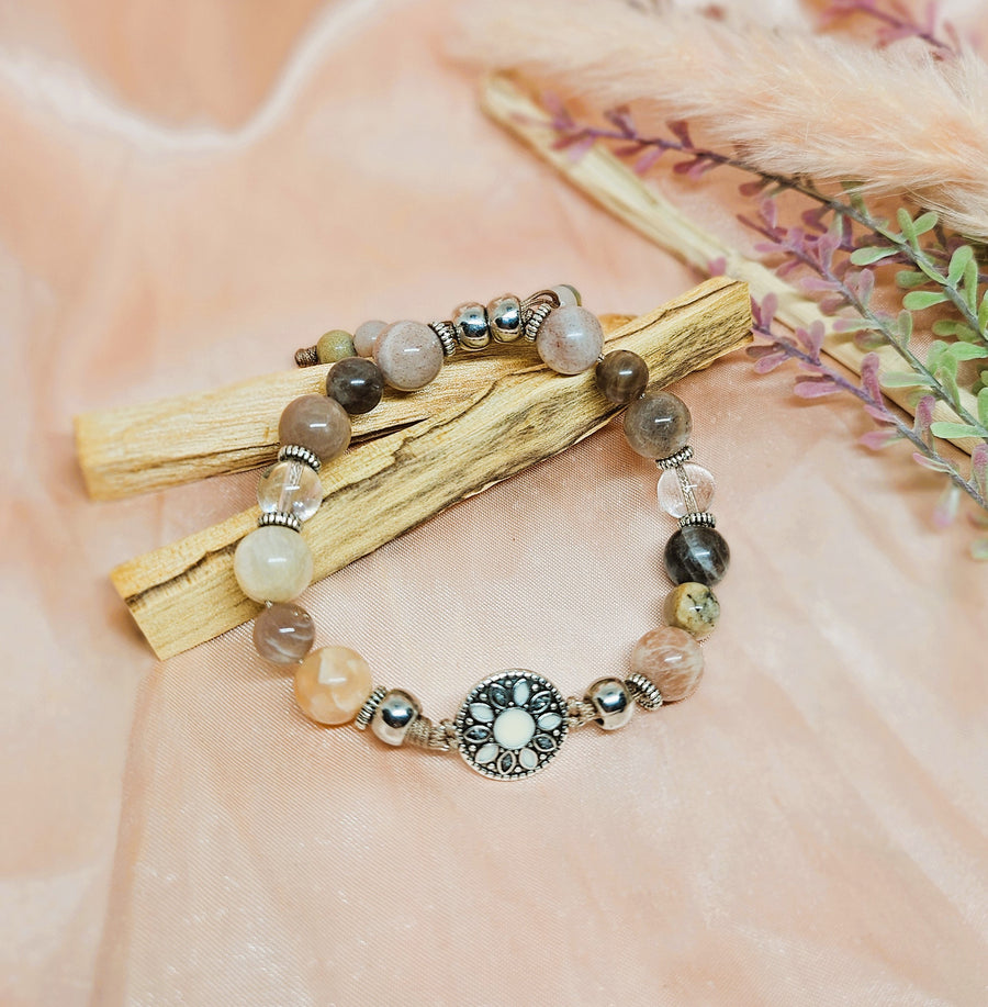 Tree of Life Charm Bracelet with Moonstone & Crystal Quartz