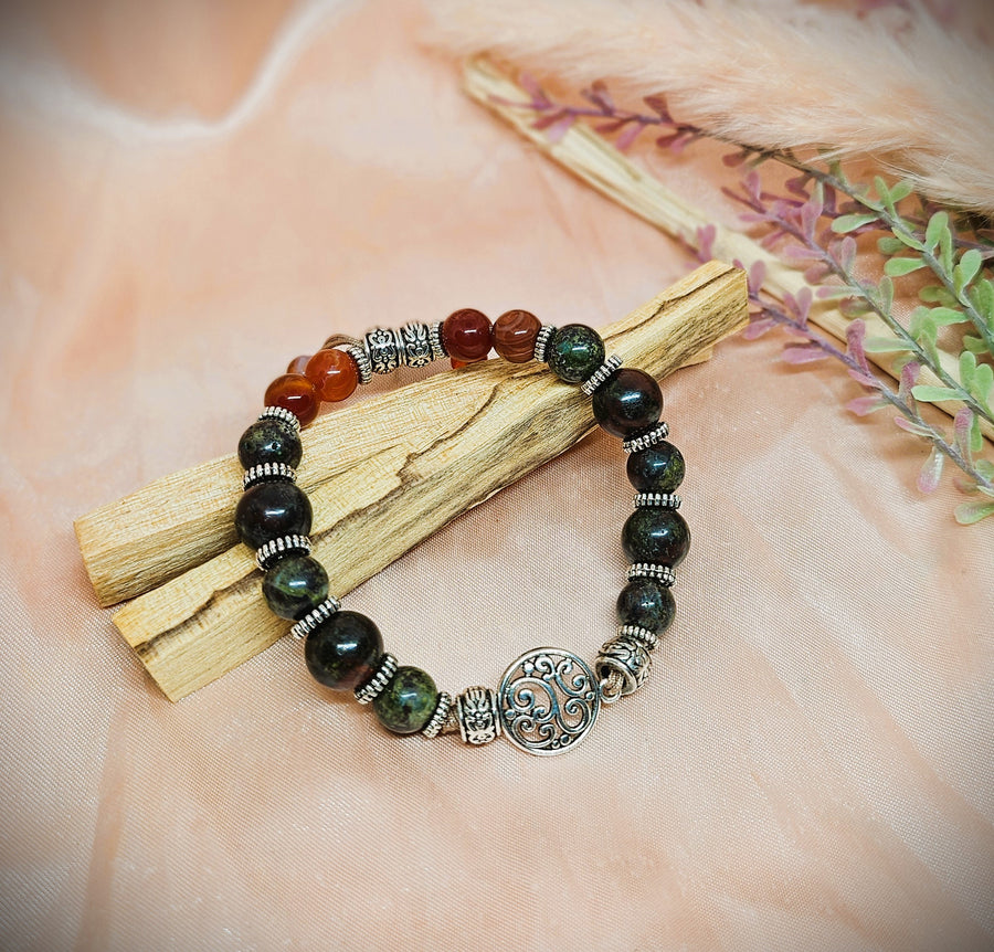 Tree of Life Charm Bracelet with Dragon Bloodstone & Carnelian