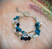 Twine Bracelet - Blue Tiger's Eye, Blue Cat's Eye Opal, Crystal Quartz & Natural Honed Agate