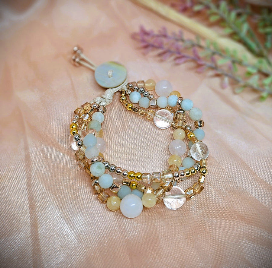 Twine Bracelet - White Moonstone, Citrine, Rose & Crystal Quartz & Natural honed agate