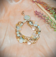 Twine Bracelet - White Moonstone, Citrine, Rose & Crystal Quartz & Natural honed agate