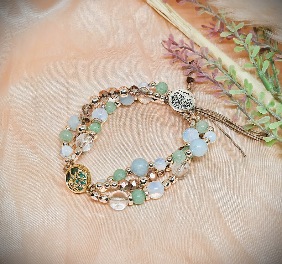 Twine Tree of Life Charm - Aquamarine, Chrysoprase, White Opal & Crystal Quartz