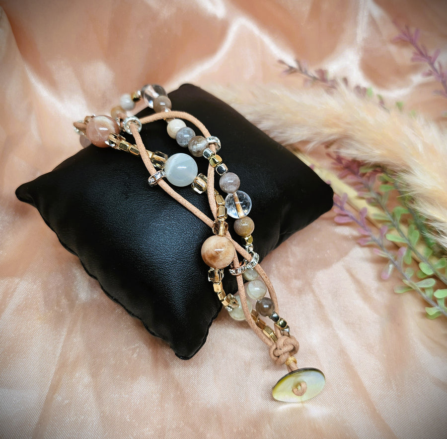 Twine with Leather - Moonstone & Crystal Quartz