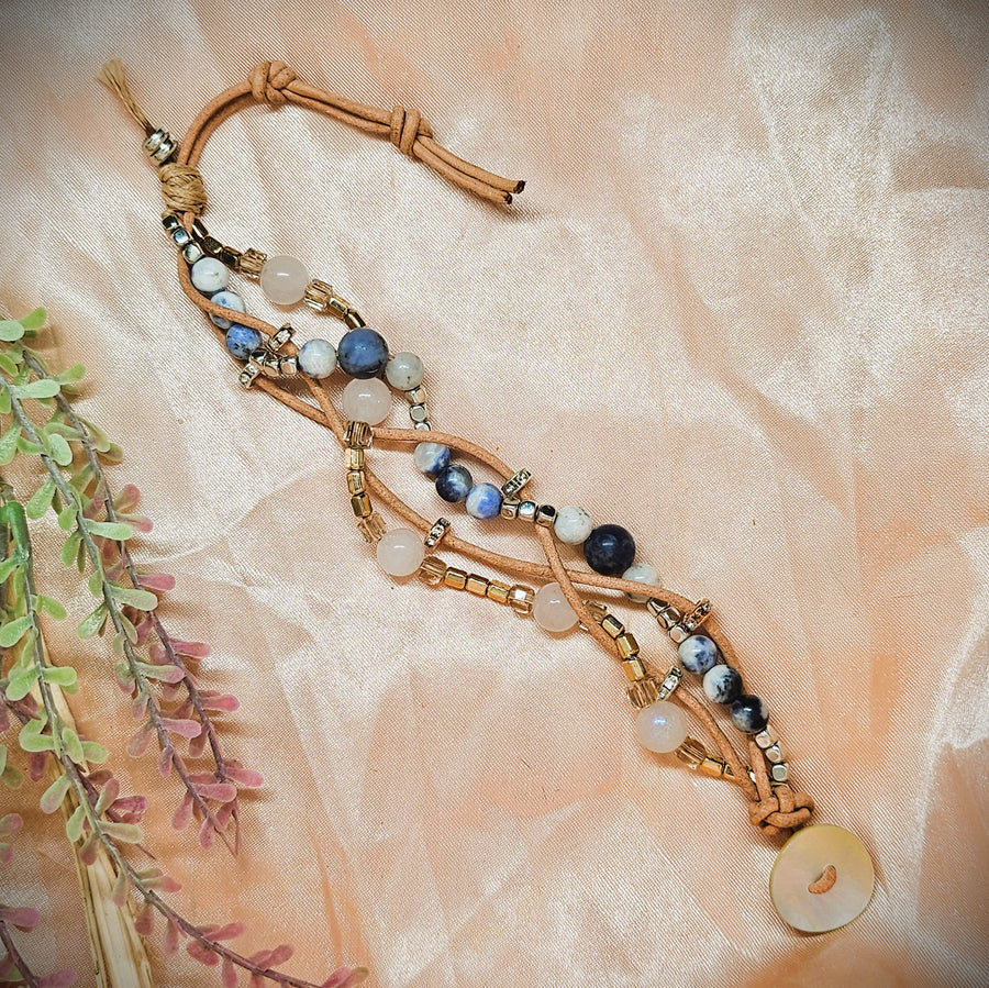 Twine with Leather - Sodalite & White Moonstone