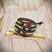 Wrap Bracelet - Garnet, Imperial Jasper, Chrysoprase, Green Aventurine, Peridot & Canadian Emerald