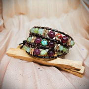 Wrap Bracelet - Garnet, Imperial Jasper, Chrysoprase, Green Aventurine, Peridot & Canadian Emerald