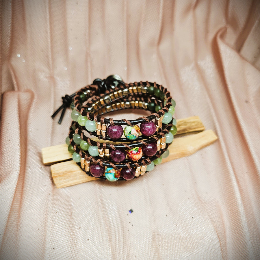 Wrap Bracelet - Garnet, Imperial Jasper, Chrysoprase, Green Aventurine, Peridot & Canadian Emerald