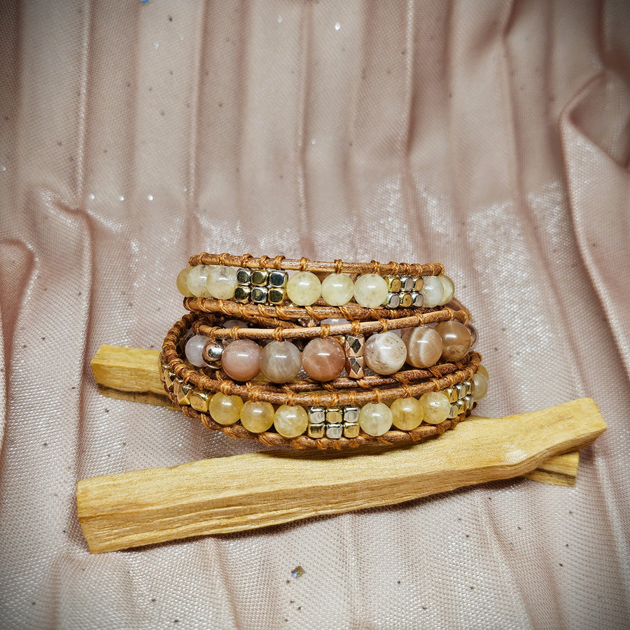 Wrap Bracelet - Moonstone, Citrines & Rose Quartz