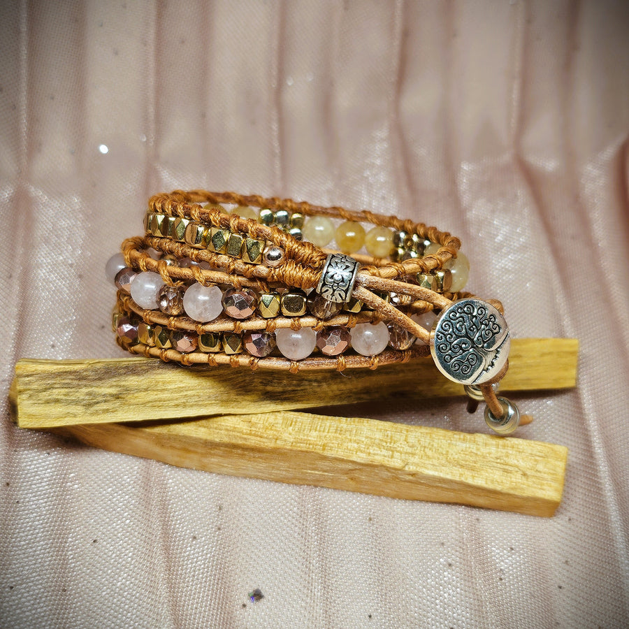 Wrap Bracelet - Moonstone, Citrines & Rose Quartz