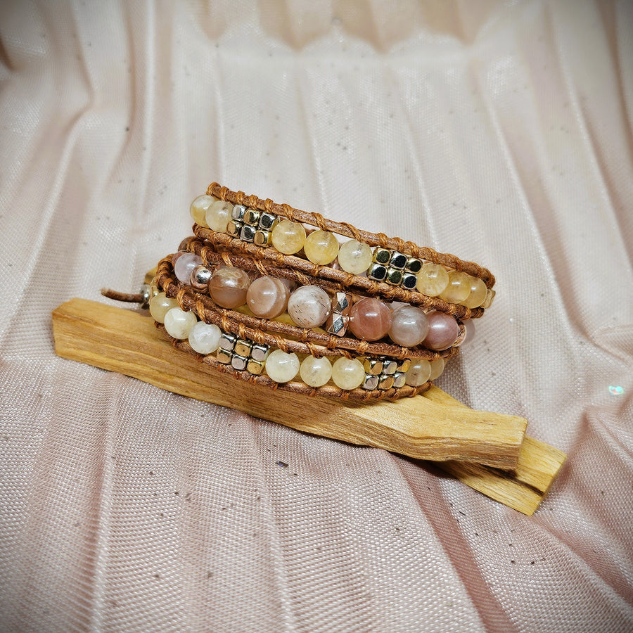 Wrap Bracelet - Moonstone, Citrines & Rose Quartz