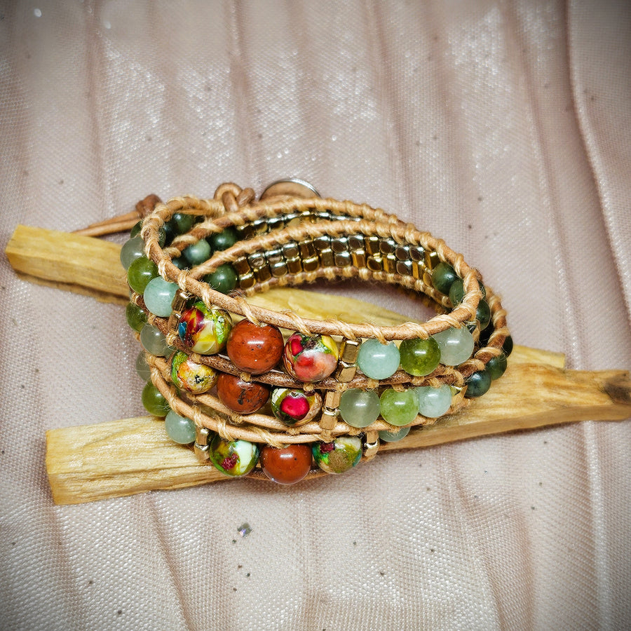 Wrap Bracelet - Red & Imperial Jasper, Chrysoprase, Green Aventurine, Peridot & Canadian Emerald