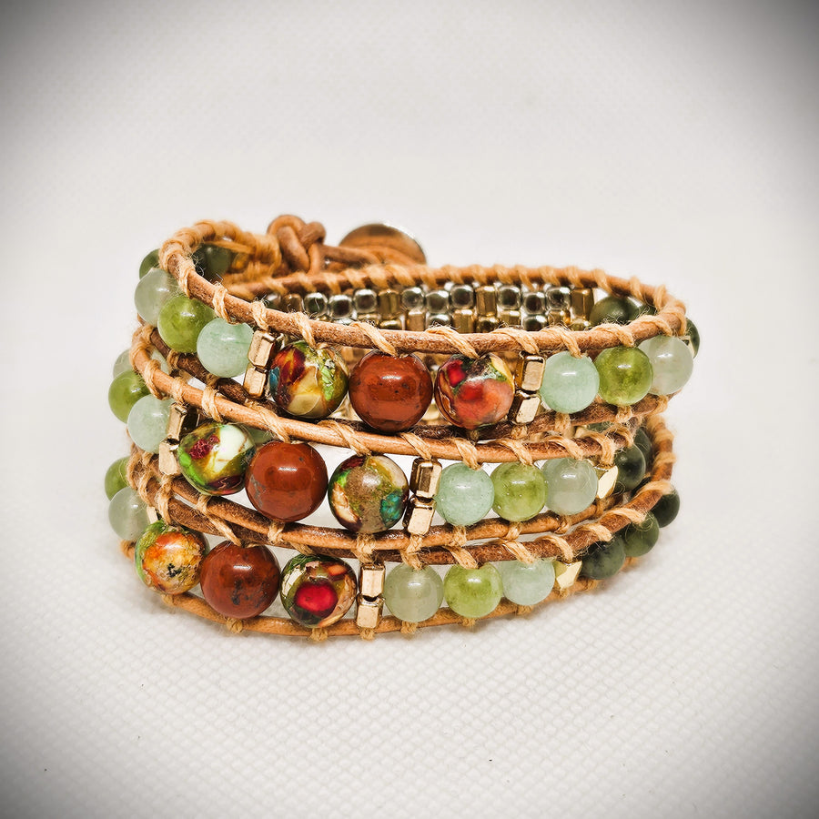 Wrap Bracelet - Red & Imperial Jasper, Chrysoprase, Green Aventurine, Peridot & Canadian Emerald