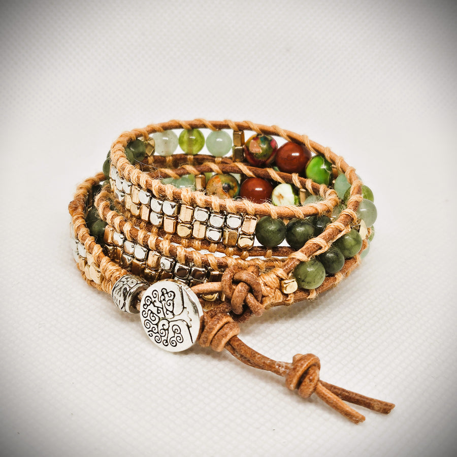 Wrap Bracelet - Red & Imperial Jasper, Chrysoprase, Green Aventurine, Peridot & Canadian Emerald