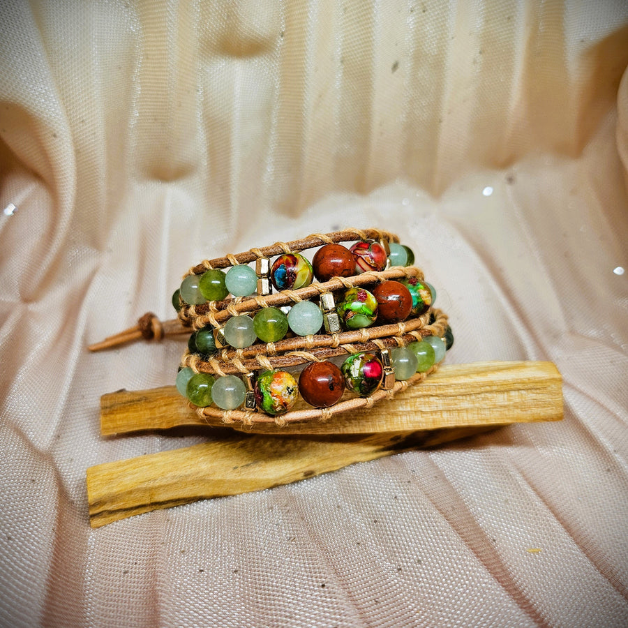 Wrap Bracelet - Red & Imperial Jasper, Chrysoprase, Green Aventurine, Peridot & Canadian Emerald