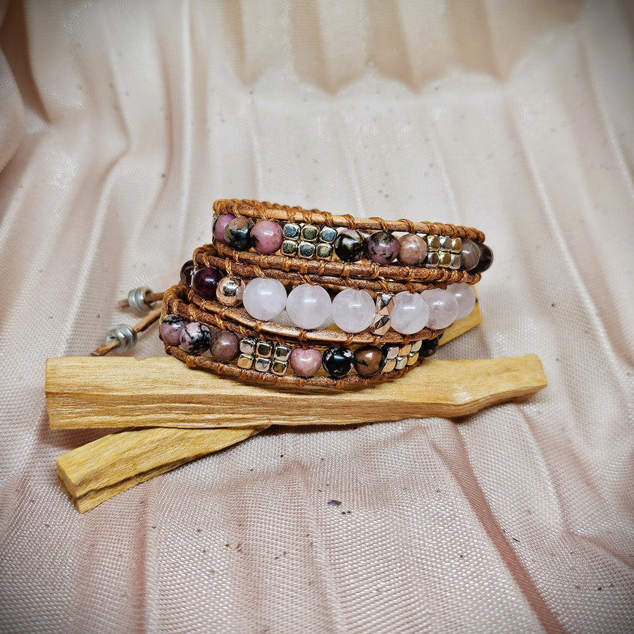 Wrap Bracelet - Rhodonite & Rose Quartz